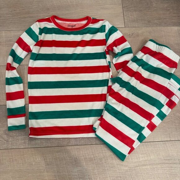 CAT & JACK RED WHITE AND GREEN CHRISTMAS STRIPE YOUTH PAJAMA SET SUPER SOFT SIZE - Picture 1 of 8